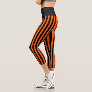 Leggings Capri Citrouille d'Halloween orange et rayure noire
