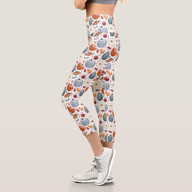 Leggings Capri Citrouilles d'automne et feuilles d'automne Motif (Gauche)