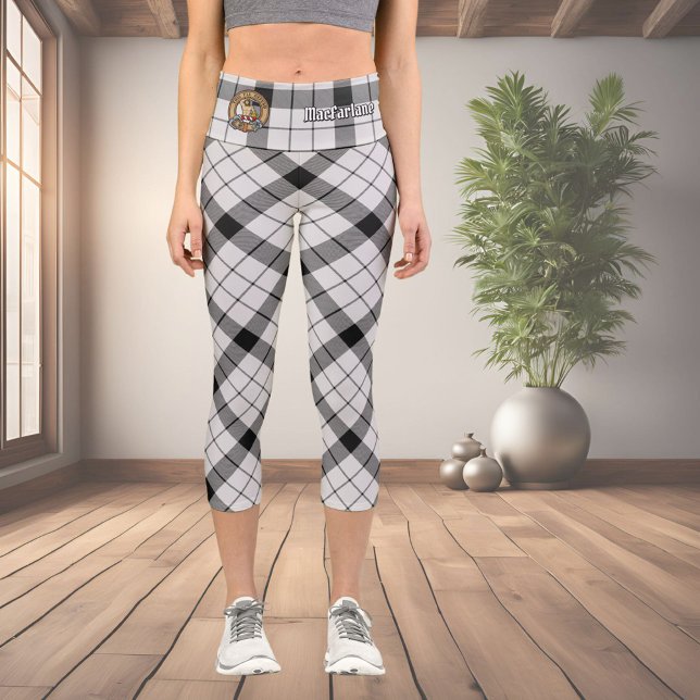 Leggings Capri Clan MacFarlane Tartan noir et blanc (Créateur téléchargé)