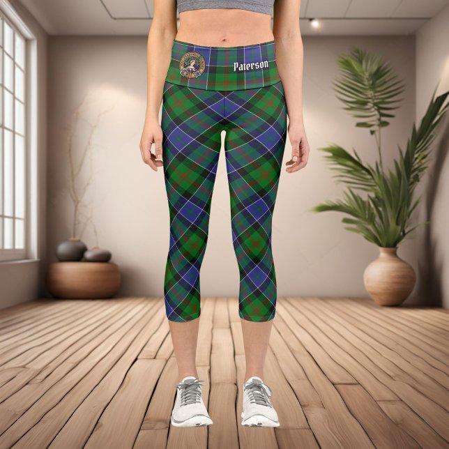 Leggings Capri Clan Paterson Crest sur Tartan (Créateur téléchargé)