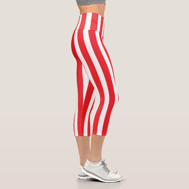 Leggings Capri Classic Bright Red and White Striped (Droite)
