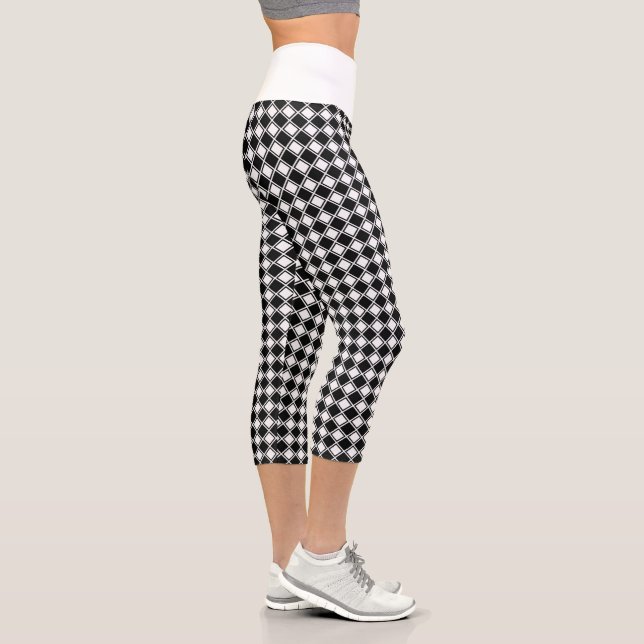 Leggings Capri Classic noir blanc diamant Checker Motif Yoga (Droite)