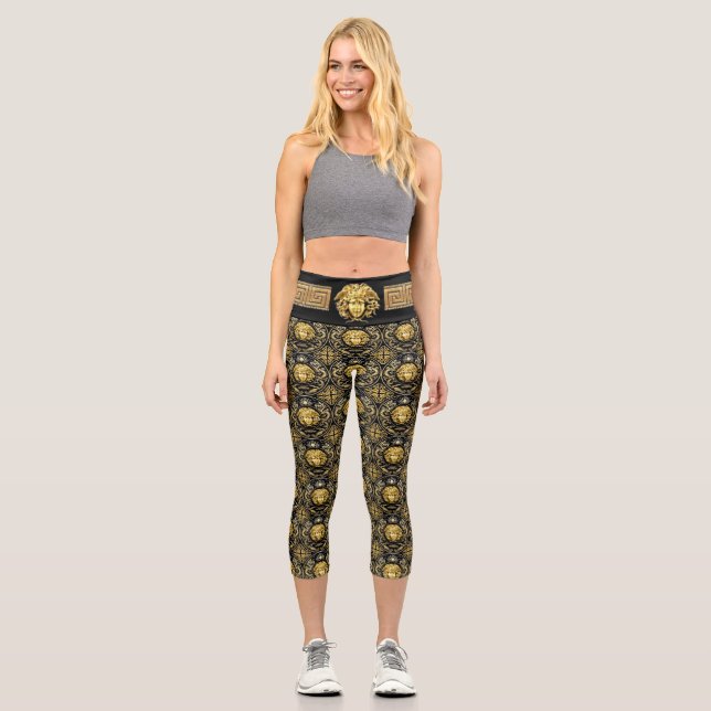 Leggings Capri Clé Méandre Classique Méduse Dorée (Recto)