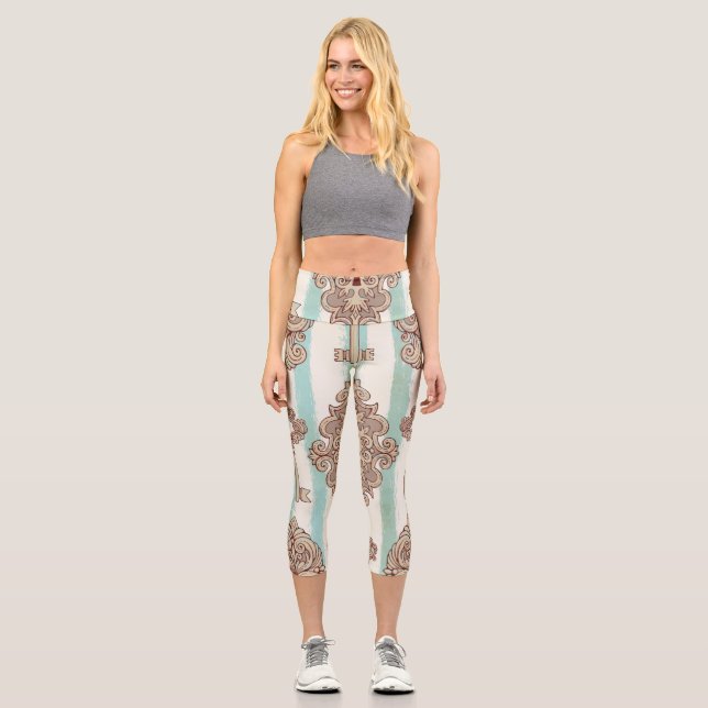 Leggings Capri Clés vintages, verrous : motif à main levée. (Recto)