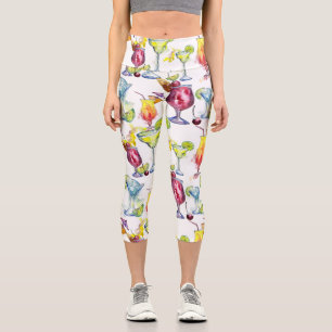 Leggings Capri Cocktail Boissons tropicales Motif d'aquarelle