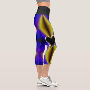 Leggings Capri Coeur noir avec étoiles sur arc-en-ciel jaune viol