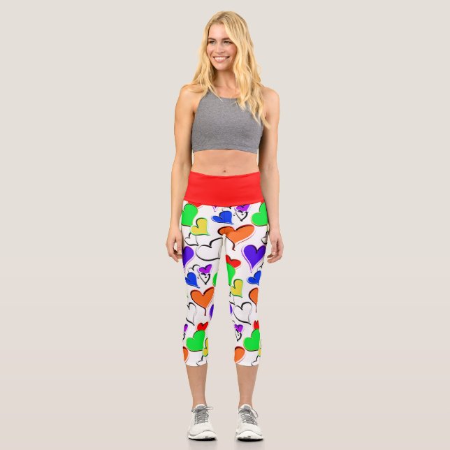 Leggings Capri Coeurs colorés Arc-en-ciel amusant (Recto)