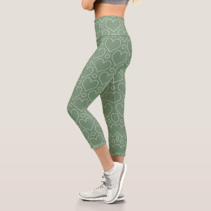 Leggings Capri Coeurs d'amour et motif Pois en vert