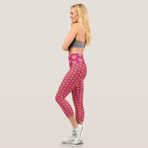 Leggings Capri Cœurs de cristal en watercolor rose rouge art legg