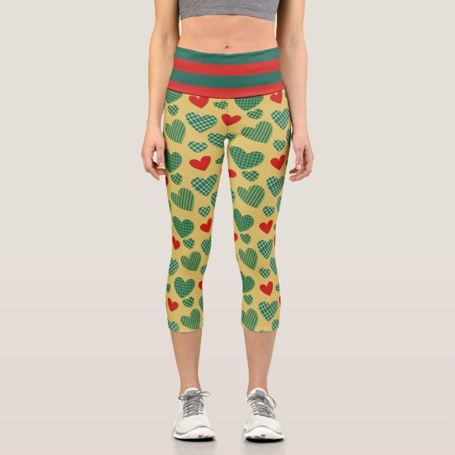 Leggings Capri Coeurs rouges et verts (Recto)