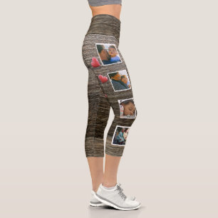 Leggings Capri Collage Famille Photos Souris Ajouter Photos Bois 