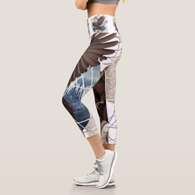 Leggings Capri Collage mystérieux de corbeau - Vintage et futuris (Gauche)