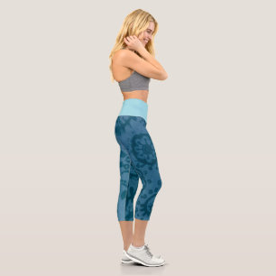 Leggings Capri Collants Capri Bleu Paisley Taille Haute MEDIUM