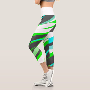 Leggings Capri Collants funky d'art abstrait bleu turquoise vert