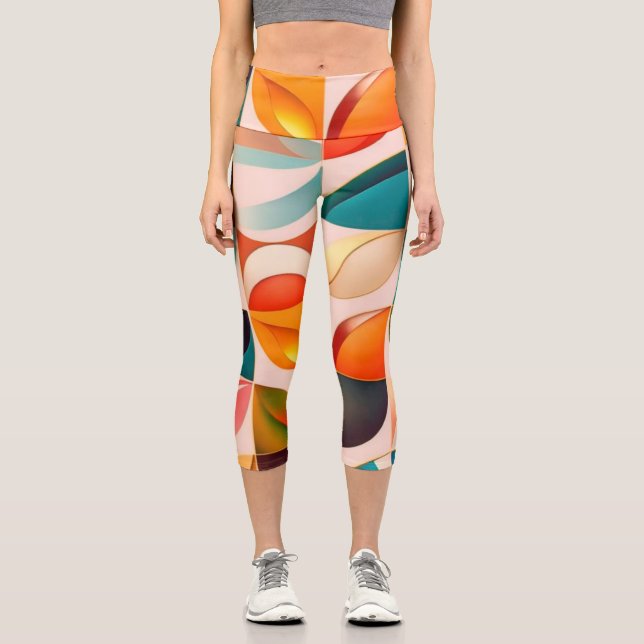 Leggings Capri Collection de Carrés Abstraits rétro populaire (Recto)