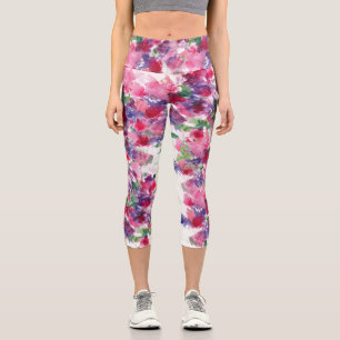 Leggings Capri Composant floral bleu et rouge Abstrait