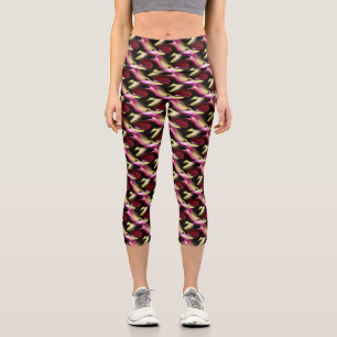 Leggings Capri Conception Abstraite De Formes Jaunes Et Maroon