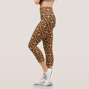 Leggings Capri Conception Abstraite De Plumes Brown Et Oranges