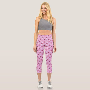 Leggings Capri Conception botanique florale aquarelle rose B