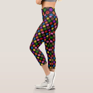 Leggings Capri Conception de fleurs arc-en-ciel rétro colorées No