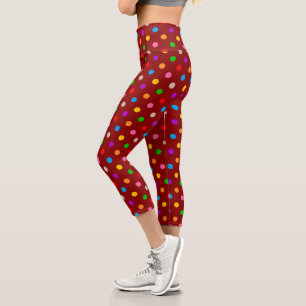 Leggings Capri Conception de points colorés arc-en-ciel rouge 