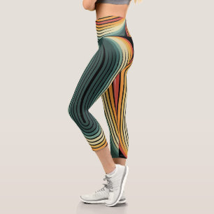 Leggings Capri Conception géométrique tropicale des années 80 rét