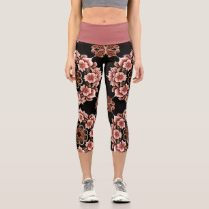 Leggings Capri Conception orientale rose et noir