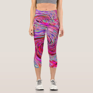 Leggings Capri Cool Abstrait rétro rose chaud et rouge floral tor
