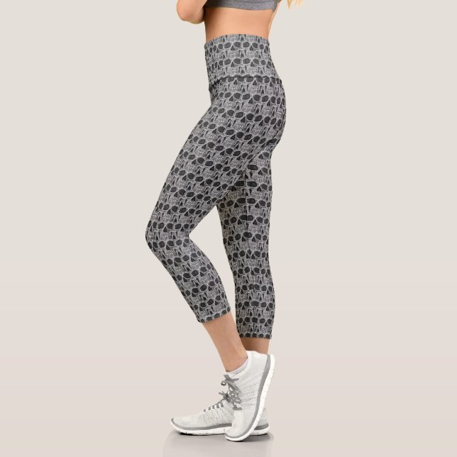 Leggings Capri Cool Gothique Noir Et Blanc De La Tête De Crâne Mo (Gauche)