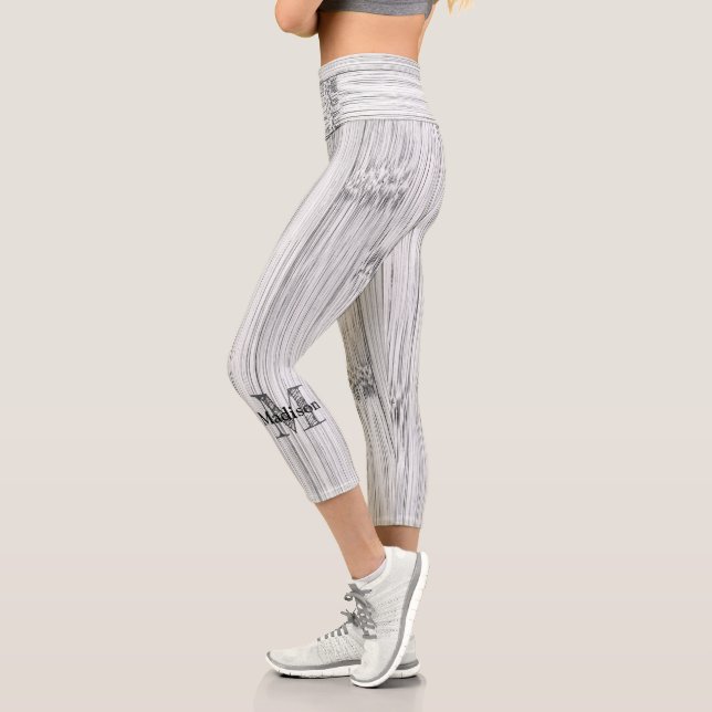 Leggings Capri Cool gris imprimé bois de bambou Monogramme (Gauche)