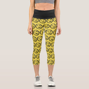 Leggings Capri Cool Sardé Joyeux visage souriant motif jaune
