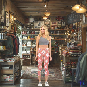Leggings Capri Corail Chic et Motif Floral Blanc Personnalisable