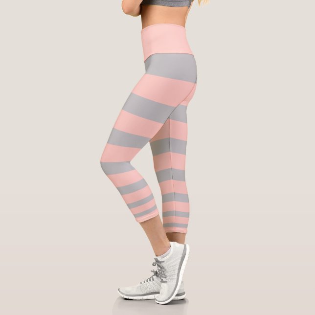 Leggings Capri Corail clair tendance rose et gris clair rayé (Gauche)