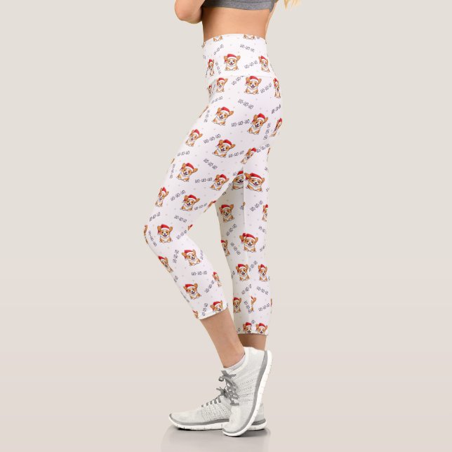 Leggings Capri Corgis à Santa Hats Motif de Noël (Gauche)