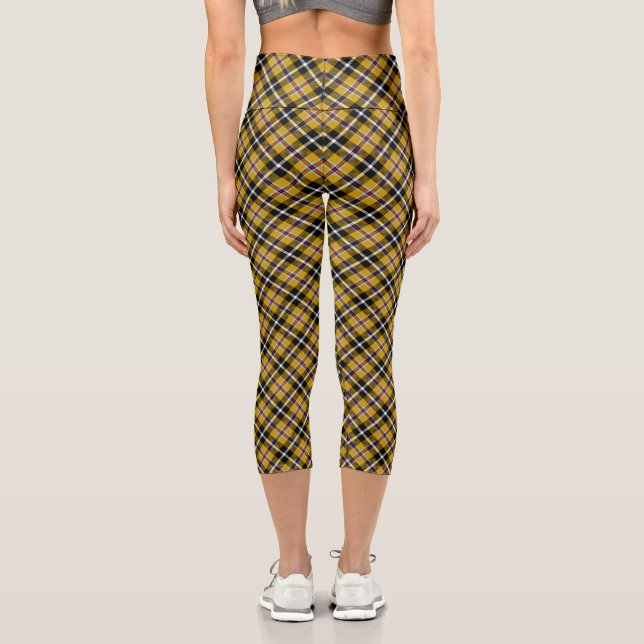 Leggings Capri Cornouailles National Tartan Jaune et Noir Plaid (Verso)