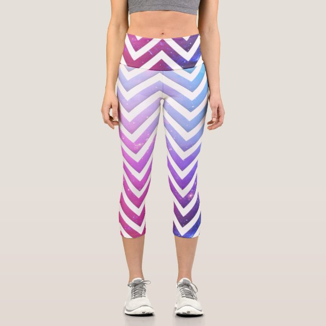 Leggings Capri Cosmic rose et bleu Chevron Galaxy Motif (Recto)