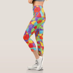 Leggings Capri Couleurs arc-en-ciel Motif de doodle Crayon tiré à