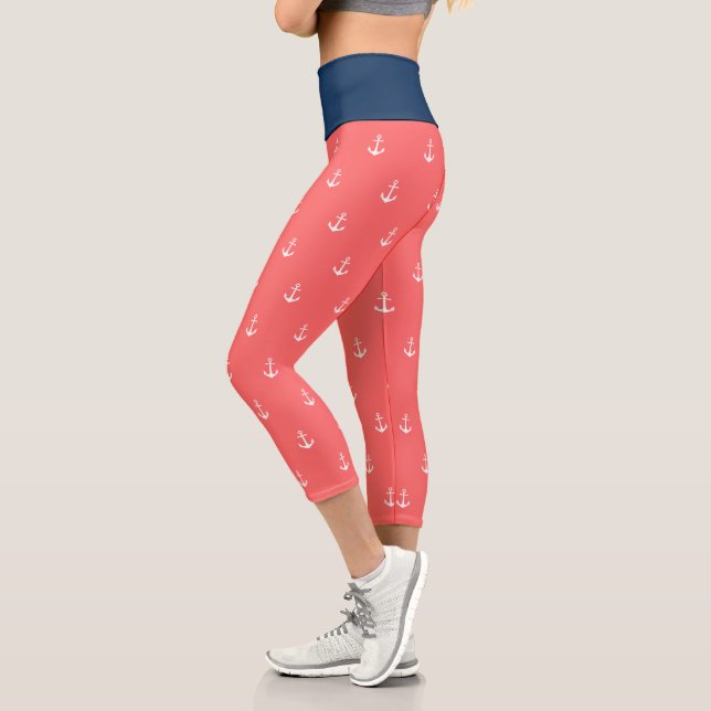 Leggings Capri Couleurs Arrière - plans personnalisées Ancre blan (Gauche)
