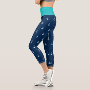Leggings Capri Couleurs Arrière - plans personnalisées Ancre blan