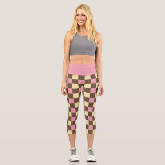 Leggings Capri Couleurs de crème glacée napolitaine À damiers Mot