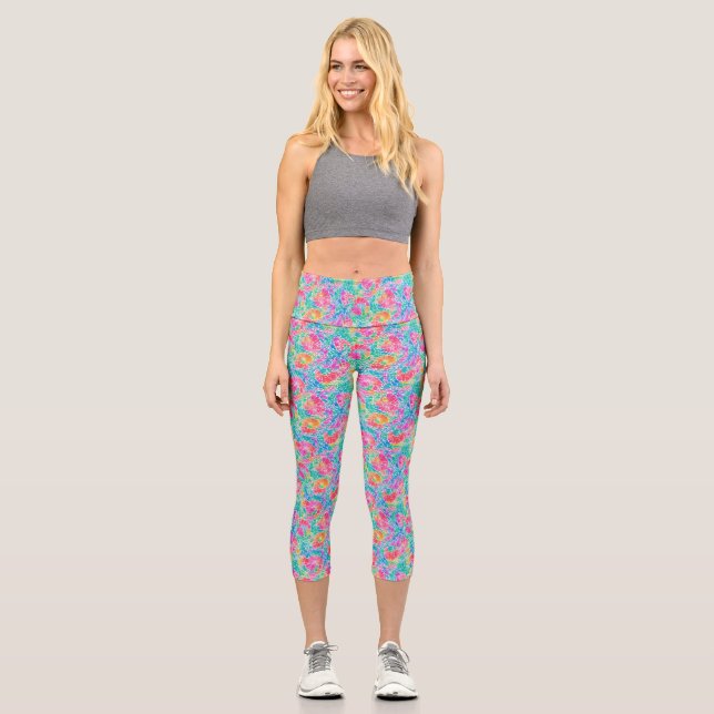 Leggings Capri Couleurs pastel Abstraites Prawn Coral Reef Aquare (Recto)