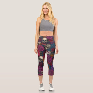 Leggings Capri Crânes et fleurs