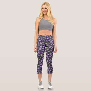 Leggings Capri Crânes pourpres et séries de tournesols 11