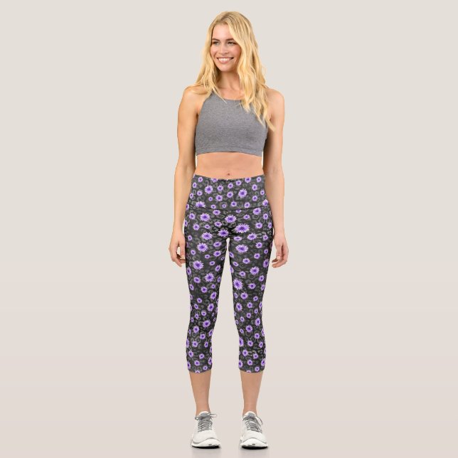 Leggings Capri Crânes pourpres et séries de tournesols 11 (Recto)