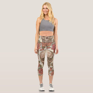 Leggings Capri Crânes rétro et ornement Rose