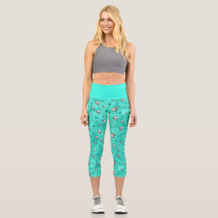 Leggings Capri Crânes turquoise et Série tournesol Design 3