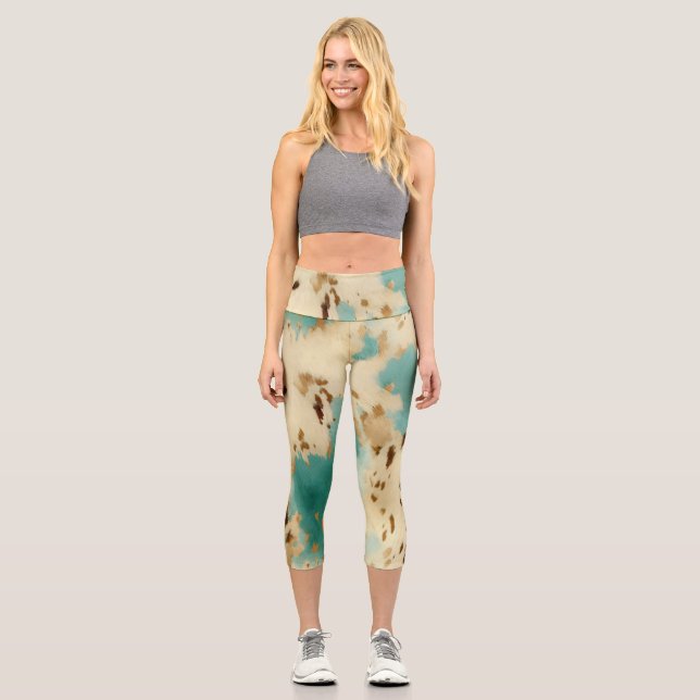 Leggings Capri Cream Gold Turquoise Cowhide Animal (Recto)