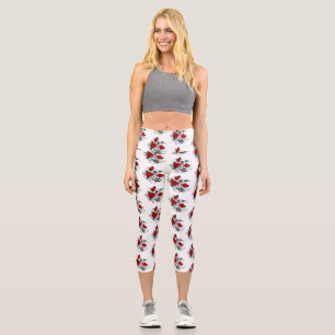 Leggings Capri Croissant mécanique avec roses rouges