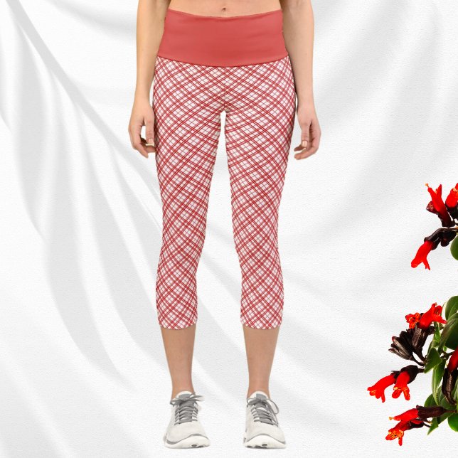 Leggings Capri Croix Motif diagonale Rouge Blanc (Créateur téléchargé)