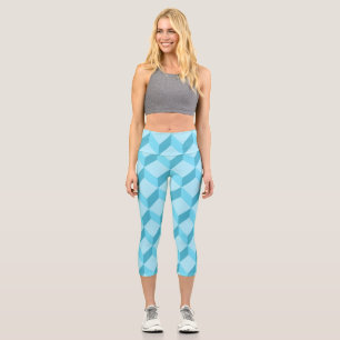 Leggings Capri Cubes bleu Aqua 3D géométriques